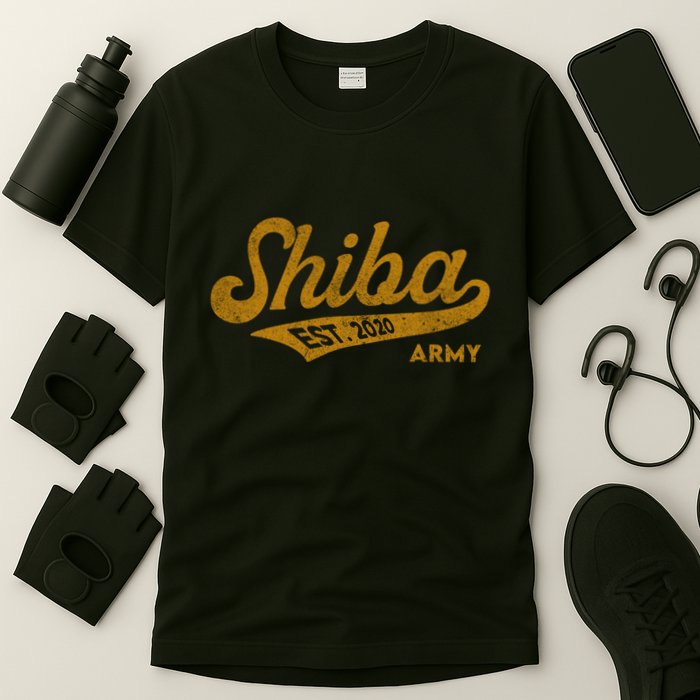 Vintage Funny Shiba Army Coin Script Bold Font Shiba Inu T-Shirt