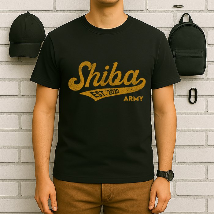 Vintage Funny Shiba Army Coin Script Bold Font Shiba Inu T-Shirt