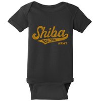 Vintage Funny Shiba Army Coin Script Bold Font Shiba Inu Baby Bodysuit