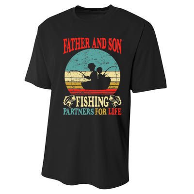 Vintage Father Son Fishing Partners For Life Dad Matching Performance Sprint T-Shirt