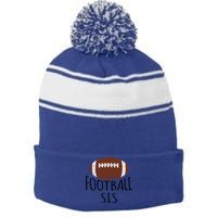 Vintage Football Sis American Football Fun Family Matching Cute Gift Stripe Pom Pom Beanie