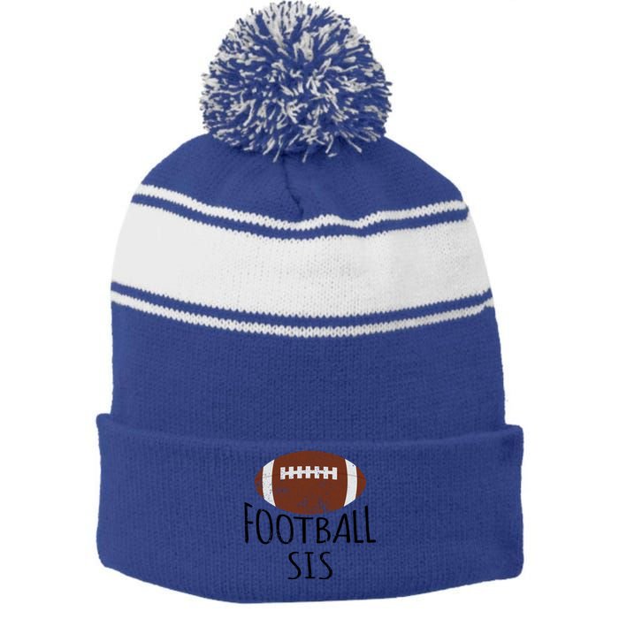 Vintage Football Sis American Football Fun Family Matching Cute Gift Stripe Pom Pom Beanie