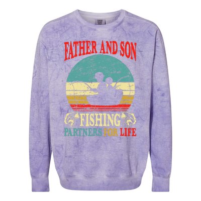 Vintage Father Son Fishing Partners For Life Dad Matching Colorblast Crewneck Sweatshirt