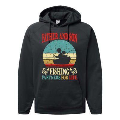 Vintage Father Son Fishing Partners For Life Dad Matching Performance Fleece Hoodie