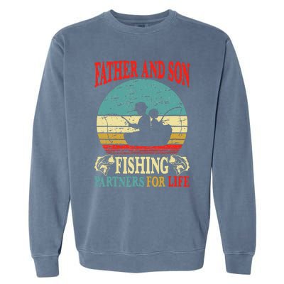 Vintage Father Son Fishing Partners For Life Dad Matching Garment-Dyed Sweatshirt