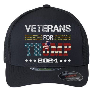 Veterans For Trump 2024 American Flag Vintage Flexfit Unipanel Trucker Cap