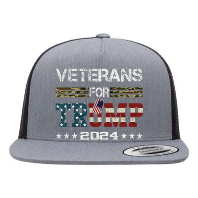 Veterans For Trump 2024 American Flag Vintage Flat Bill Trucker Hat