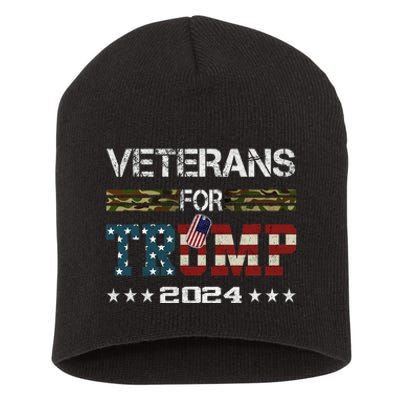 Veterans For Trump 2024 American Flag Vintage Short Acrylic Beanie