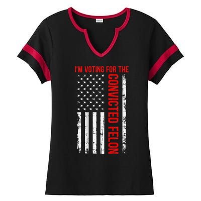 Voting For The Convicted Felon 2024 Usa Flag Back Design Ladies Halftime Notch Neck Tee