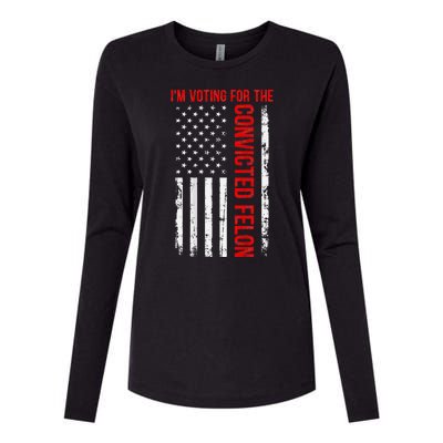 Voting For The Convicted Felon 2024 Usa Flag Back Design Womens Cotton Relaxed Long Sleeve T-Shirt