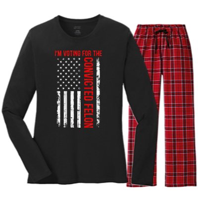 Voting For The Convicted Felon 2024 Usa Flag Back Design Women's Long Sleeve Flannel Pajama Set 