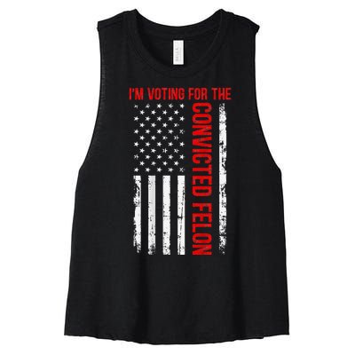 Voting For The Convicted Felon 2024 Usa Flag Back Design Women's Racerback Cropped Tank