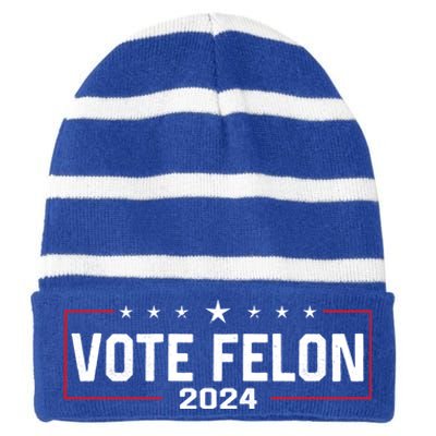 Vote Felon Trump 2024 45 And 47 Funny Vote For The Felon Gift Striped Beanie with Solid Band