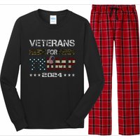 Veterans For Trump 2024 Vintage American Flag Design Long Sleeve Pajama Set