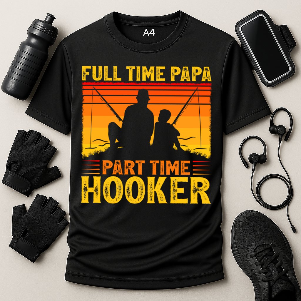 Vintage Full Time Papa Part Time Hooker Fishing Father's Day Meaningful Gift Cooling Performance Crew T-Shirt
