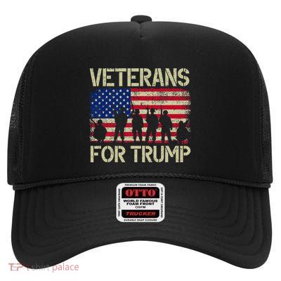 Veterans For Trump American Flag Veteran Dad Grandpa High Crown Mesh Back Trucker Hat