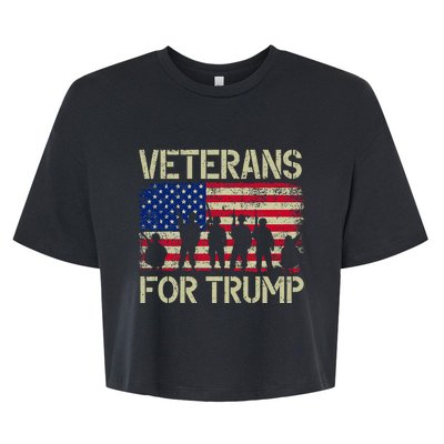 Veterans For Trump American Flag Veteran Dad Grandpa Bella+Canvas Jersey Crop Tee