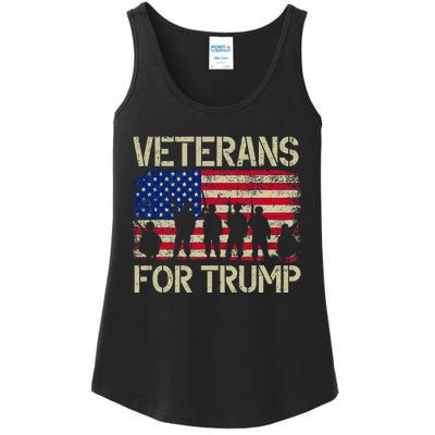 Veterans For Trump American Flag Veteran Dad Grandpa Ladies Essential Tank