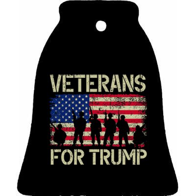 Veterans For Trump American Flag Veteran Dad Grandpa Ceramic Bell Ornament