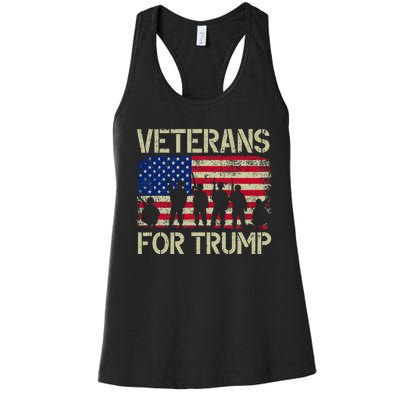 Veterans For Trump American Flag Veteran Dad Grandpa Women's Racerback Tank