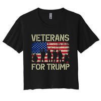 Veterans For Trump American Flag Veteran Dad Grandpa Women's Crop Top Tee