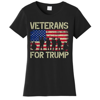 Veterans For Trump American Flag Veteran Dad Grandpa Women's T-Shirt