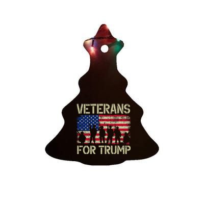 Veterans For Trump American Flag Veteran Dad Grandpa Ceramic Tree Ornament