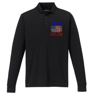 Vote Felon Trump 2024 45 And 47 Funny Vote For The Felon Design Performance Long Sleeve Polo