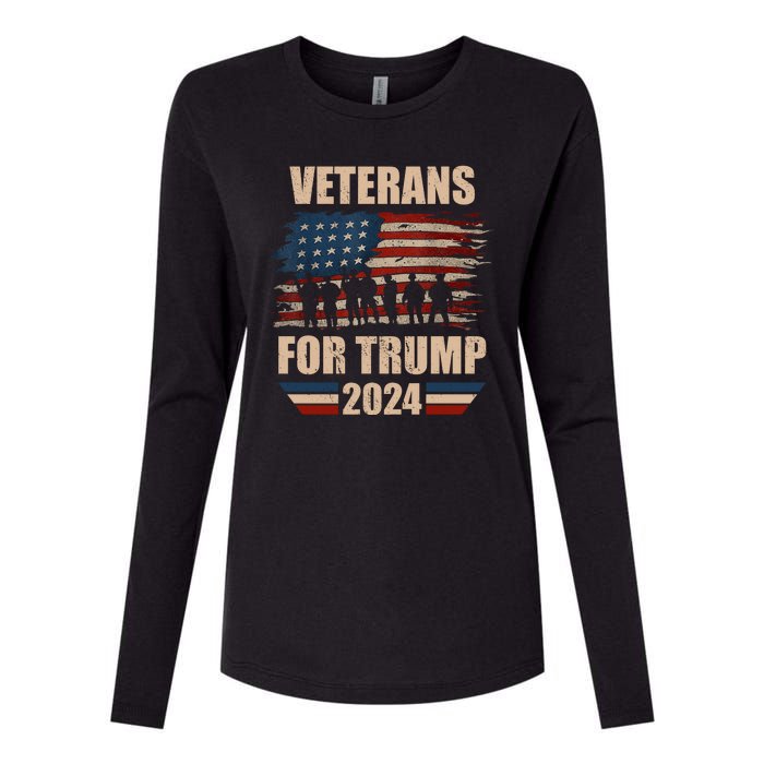 Veterans For Trump 2024 Pro American Troops Womens Cotton Relaxed Long Sleeve T-Shirt