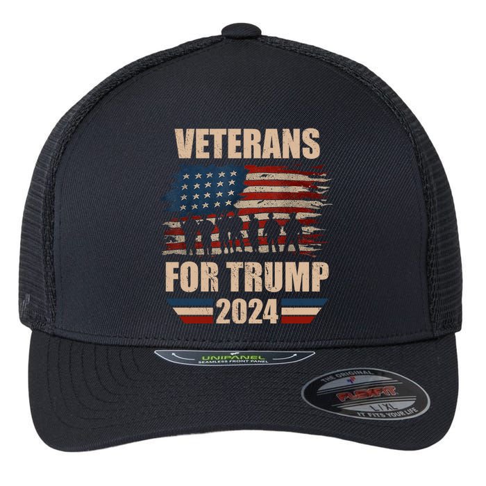 Veterans For Trump 2024 Pro American Troops Flexfit Unipanel Trucker Cap