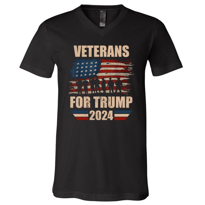 Veterans For Trump 2024 Pro American Troops V-Neck T-Shirt