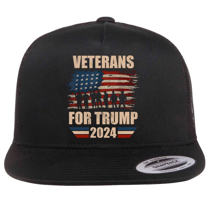 Veterans For Trump 2024 Pro American Troops Flat Bill Trucker Hat