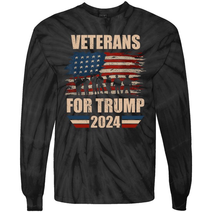 Veterans For Trump 2024 Pro American Troops Tie-Dye Long Sleeve Shirt