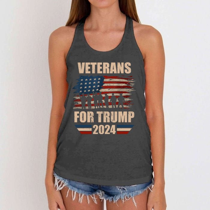 Veterans For Trump 2024 Pro American Troops Women's Knotted Racerback Tank