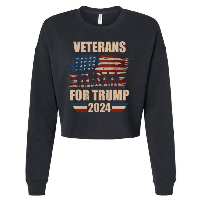 Veterans For Trump 2024 Pro American Troops Cropped Pullover Crew