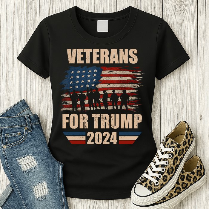 Veterans For Trump 2024 Pro American Troops Womens T-Shirt