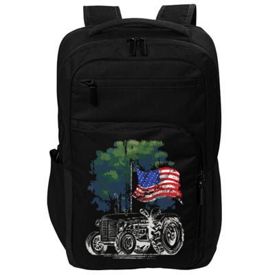 Vintage Farming Tractor American Flag Patriotic Farmer Farm Impact Tech Backpack