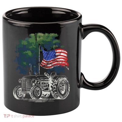 Vintage Farming Tractor American Flag Patriotic Farmer Farm 11oz C Handle Ceramic Mug