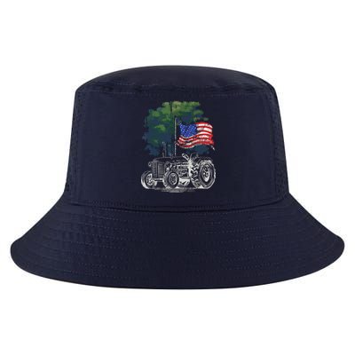 Vintage Farming Tractor American Flag Patriotic Farmer Farm Cool Comfort Performance Bucket Hat