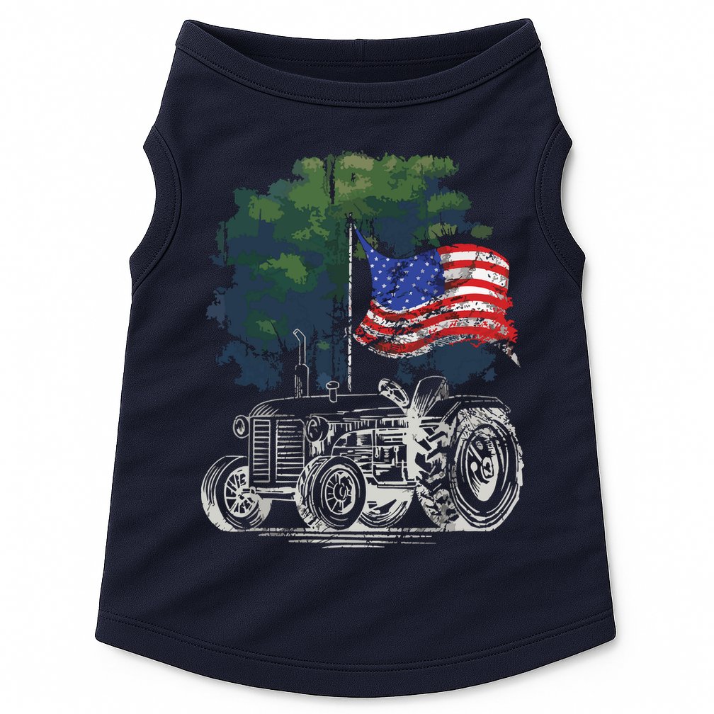 Vintage Farming Tractor American Flag Patriotic Farmer Farm Doggie Tank