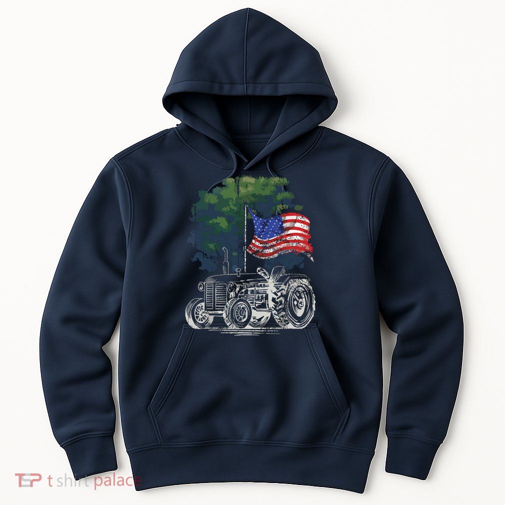 Vintage Farming Tractor American Flag Patriotic Farmer Farm Hoodie