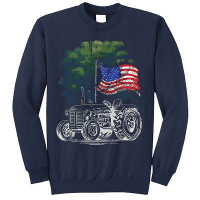Vintage Farming Tractor American Flag Patriotic Farmer Farm Sweatshirt