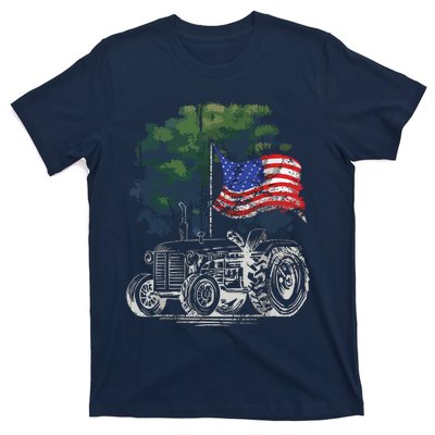 Vintage Farming Tractor American Flag Patriotic Farmer Farm T-Shirt