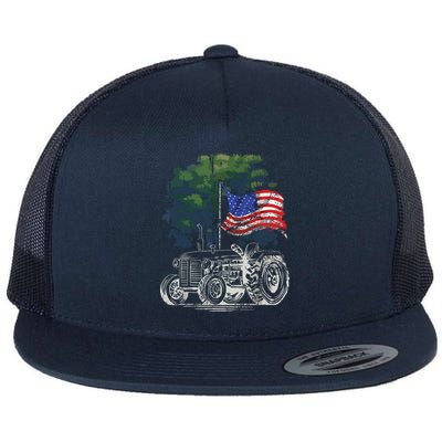 Vintage Farming Tractor American Flag Patriotic Farmer Farm Flatbill Hat