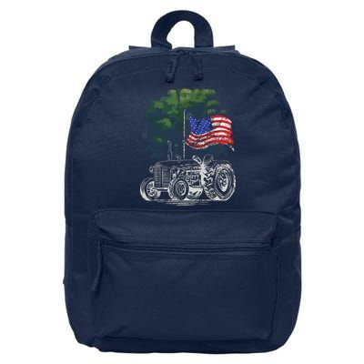 Vintage Farming Tractor American Flag Patriotic Farmer Farm 16 in Basic Backpack
