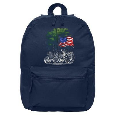 Vintage Farming Tractor American Flag Patriotic Farmer Farm 16 in Basic Backpack