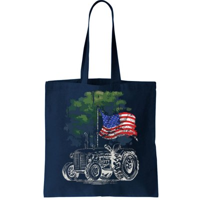 Vintage Farming Tractor American Flag Patriotic Farmer Farm Tote Bag