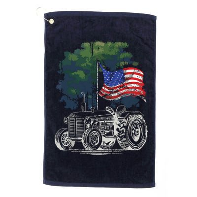 Vintage Farming Tractor American Flag Patriotic Farmer Farm Golf Towel
