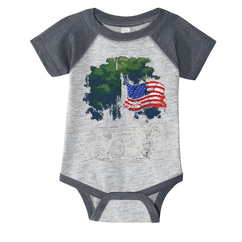 Vintage Farming Tractor American Flag Patriotic Farmer Farm Infant Baby Jersey Bodysuit