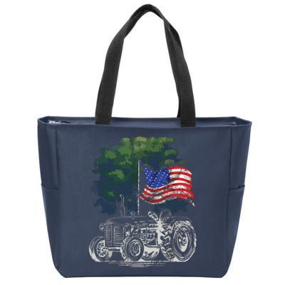 Vintage Farming Tractor American Flag Patriotic Farmer Farm Zip Tote Bag